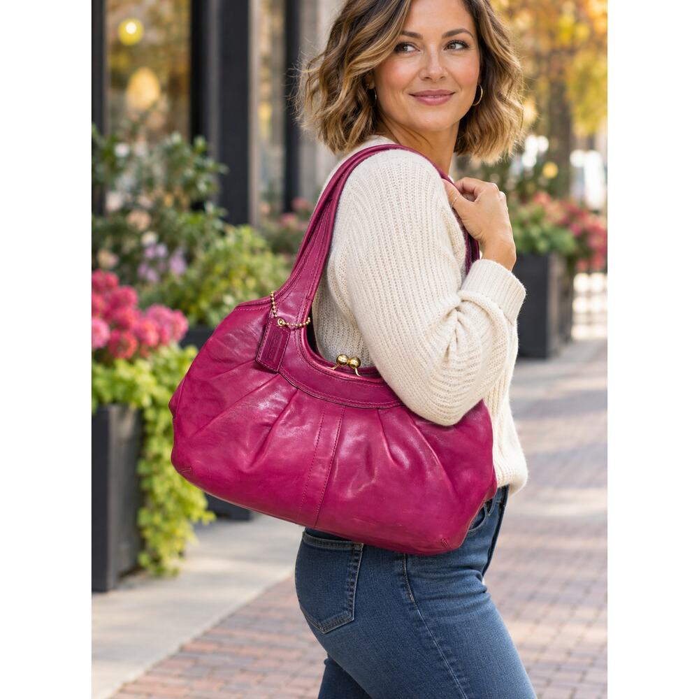 Y2K Coach 12248 Ergo Leather Pleated Framed Satchel Bag & Wristlet - Picture 14 of 14